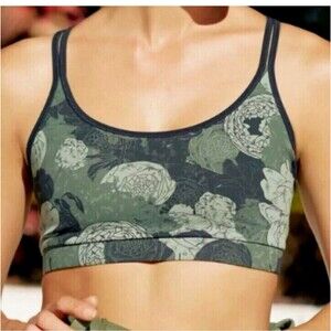 NWT FourLaps Vitality Sports Bra Peonies Print Thyme Green Yoga Athletic #395